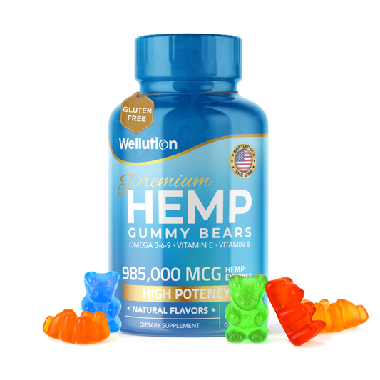 Wellution Hemp Gummies 985,000 High Potency - Fruity Gummy Bear with Hemp Oil. Natural Hemp Candy Supplements for Stress and Inflammation - Promotes Sleep and Calm Mood : Health & Household