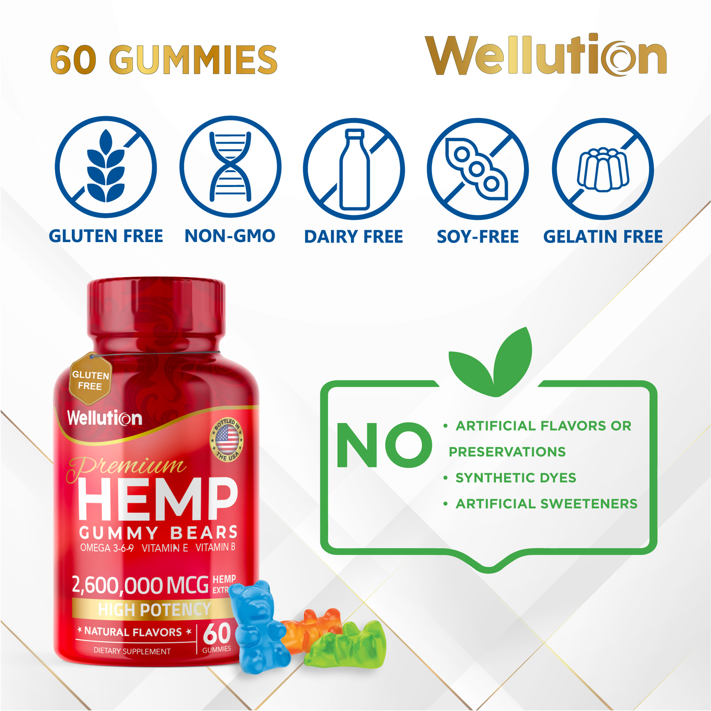 Wellution Hemp Gummies 2,600,000 XL High Potency - Fruity Gummy Bear with Hemp Oil. Natural Hemp Candy Supplements for Stress and Inflammation - Promotes Sleep and Calm Mood : Health & Household