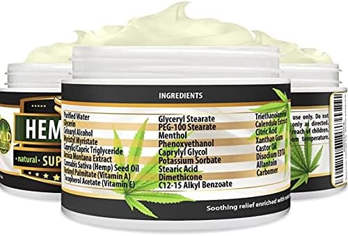 Hemp Cream 3,000,000 Super Efficiency - Natural Seed Oil Extract - Extra Strength Massage Lotion with Arnica, Menthol and Natural Oils