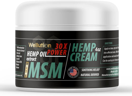 Hemp Cream MSM 30x Power – All-Natural Seed Oil Extract - Extra Strength Massage Lotion with Arnica, Menthol and Organic Oils