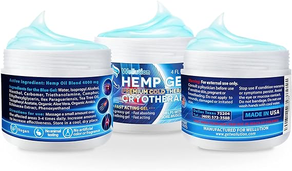 Hemp Gel Cryotherapy - High Strength Hemp Oil Formula Rich in Natural Extracts. Helps Soothe Feet, Knees, Back, Shoulders - Max Strength & Efficiency - Made in USA