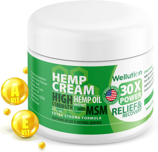 Hemp Cream x30 MSM Power – All-Natural Seed Oil Extract - Extra Strength Massage Lotion with Arnica, Menthol and Organic Oils