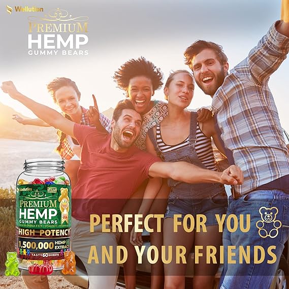 Wellution Hemp Gummies 1,500,000 XXL High Potency - Fruity Gummy Bear with Hemp Oil. Natural Hemp Candy Supplements for Stress and Inflammation - Promotes Sleep and Calm Mood : Health & Household