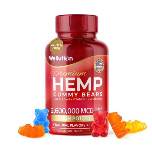Wellution Hemp Gummies 2,600,000 XL High Potency - Fruity Gummy Bear with Hemp Oil. Natural Hemp Candy Supplements for Stress and Inflammation - Promotes Sleep and Calm Mood : Health & Household