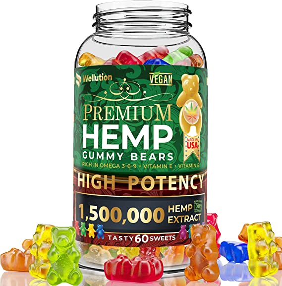 Wellution Hemp Gummies 1,500,000 XXL High Potency - Fruity Gummy Bear with Hemp Oil. Natural Hemp Candy Supplements for Stress and Inflammation - Promotes Sleep and Calm Mood : Health & Household