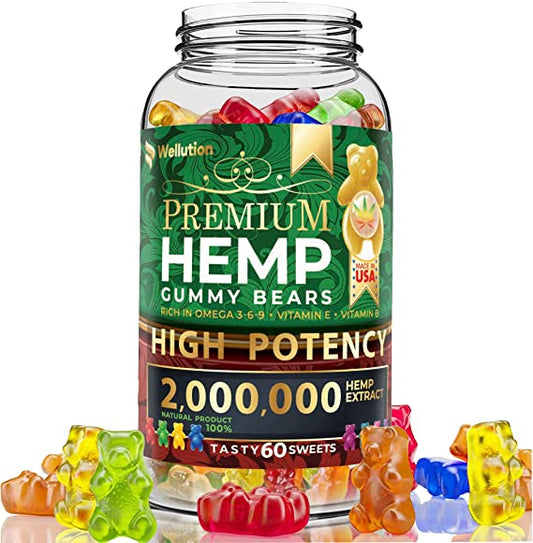 Wellution Hemp Gummies 2,000,000 XXL High Potency - Fruity Gummy Bear with Hemp Oil : Health & Household